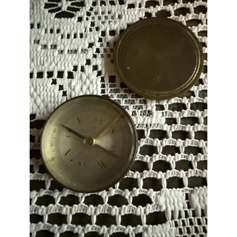 Antique French Brass Pocket Compass Made in France With Lid Circa 1900